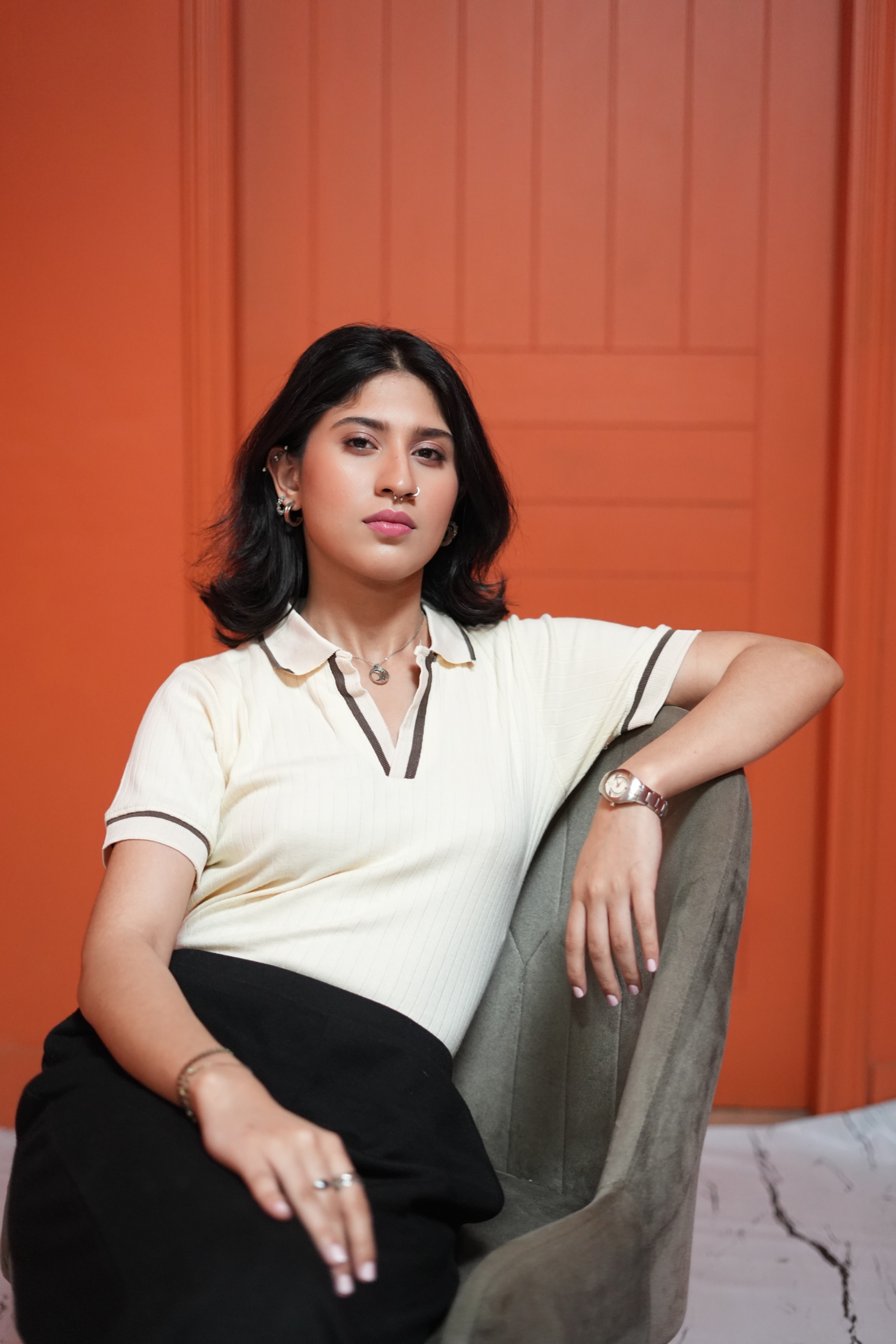 Cream Drop Needle Polo